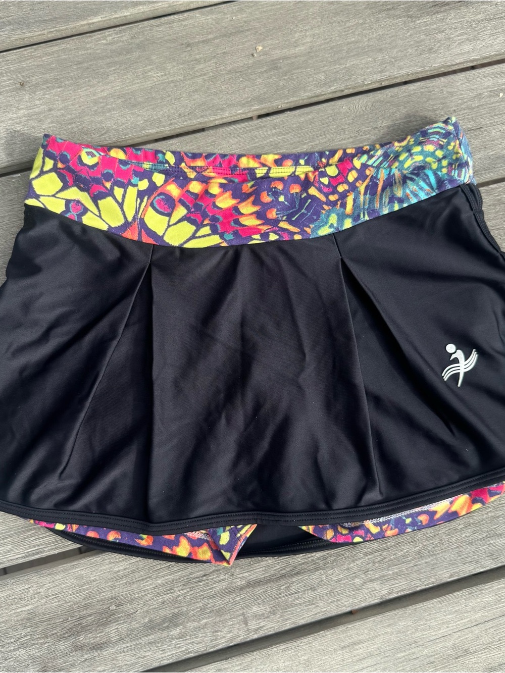 Black Athletic Skort with Multicolor Butterfly Waistband